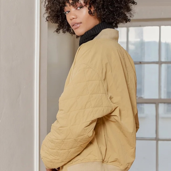 Emory Park bomber jacket size S Beige Gold Zip Front Coat Pockets - Picture 8 of 13